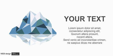 Modern low poly iceberg illustration featuring geometric ice formations and crystal-like mountain shapes in cool blue tones. This minimalist polygonal landscape represents Arctic environments, glacier © Budi