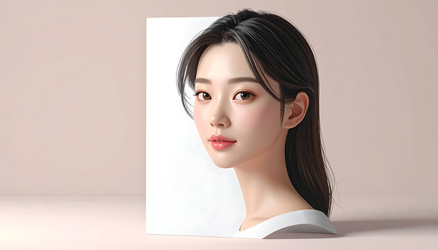 Portrait of a young woman with dark hair and expressive eyes, gentle smile, soft lighting, elegant, beauty and fashion concept