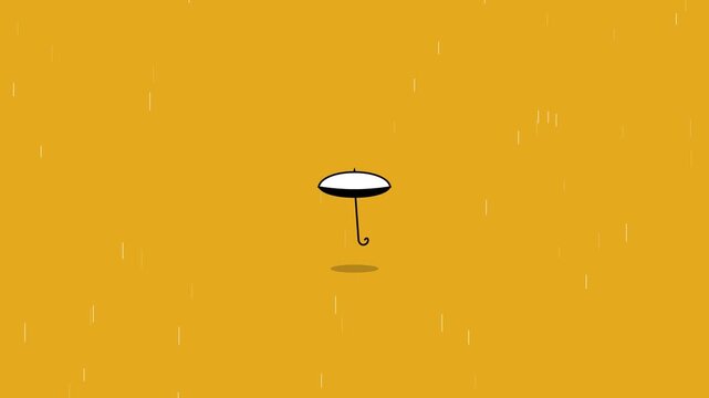Animated umbrella in rain with vibrant yellow background
