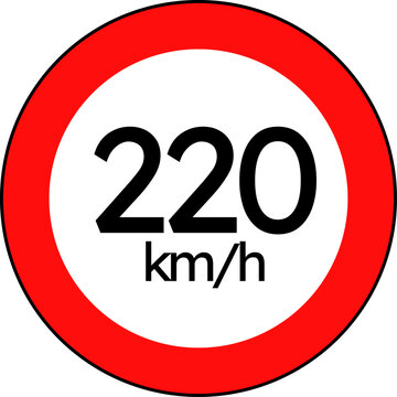 Circular Maximum Speed Limit 220 Traffic Sign Vector