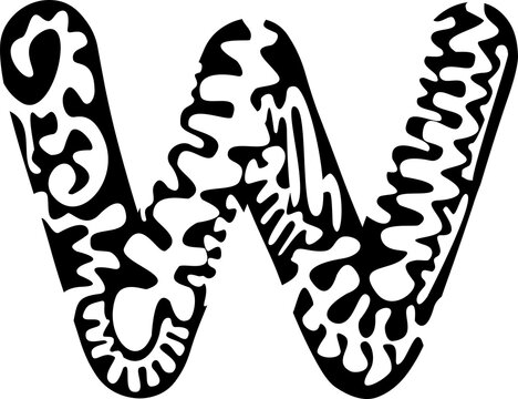 Lowercase letter w doodle organic pattern monogram graphic