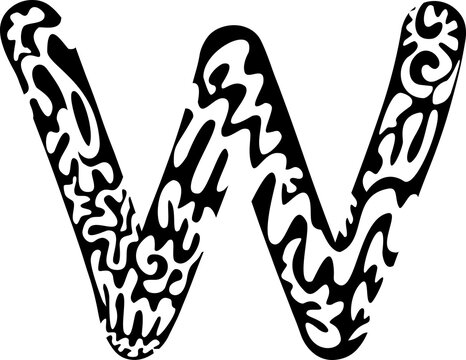 Letter W doodle psychedelic abstract pattern alphabet graphic