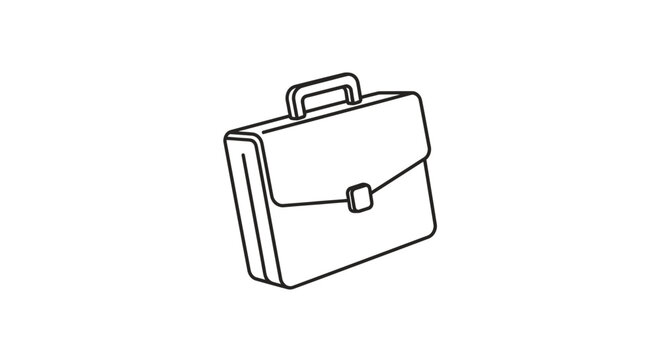 Minimalist black and white outline illustration of a business briefcase isolated