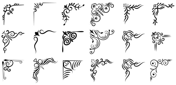luxury ornate corners baroque rococo filigree floral scrollwork antique vector set