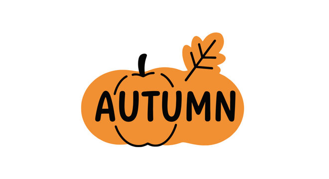 Hand drawn autumn pumpkin and leaf text design