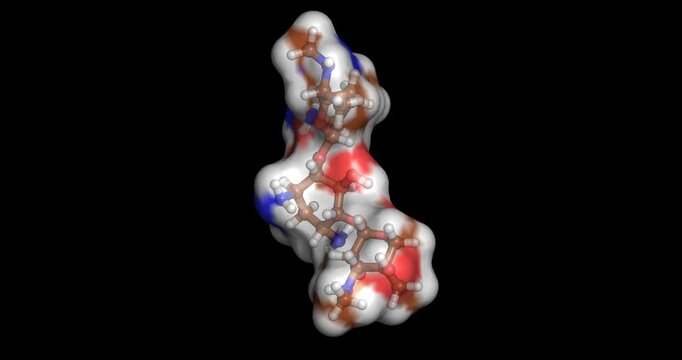 Gentamicin, potent aminoglycoside antibiotic drug molecule for severe systemic bacterial infections, 3D molecule spinning, 4K