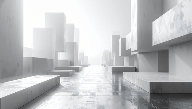 Monochrome Abstract Floating Rectangles Clean White Geometric Architectural Space