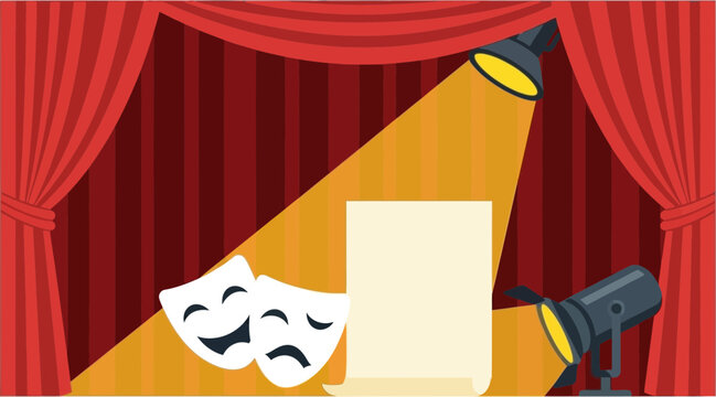 Theatrical masks and spotlight shining back to school stage