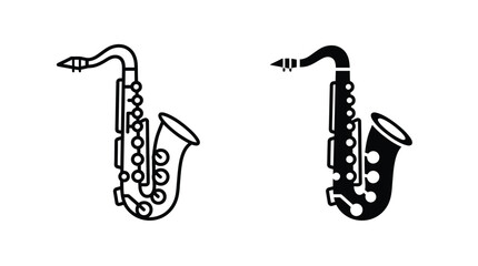 Naklejka premium Minimalist black and white vector illustration depicting two stylized saxophone musical instruments for creative design projects