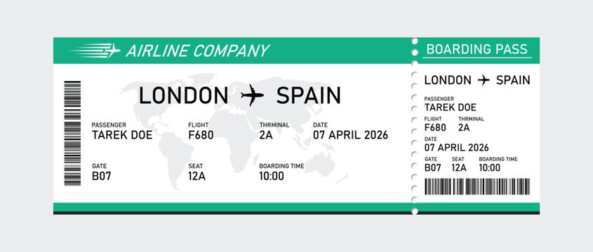 Two airline boarding passes for london to spain flights airline ticket flight ticket