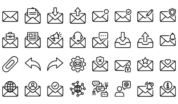 Modern Mail and Email Thin Line Icons Editable Stroke Vector Illustration