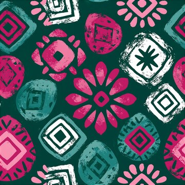 Seamless pattern with wax-resist Ukrainian Easter egg folk motifs