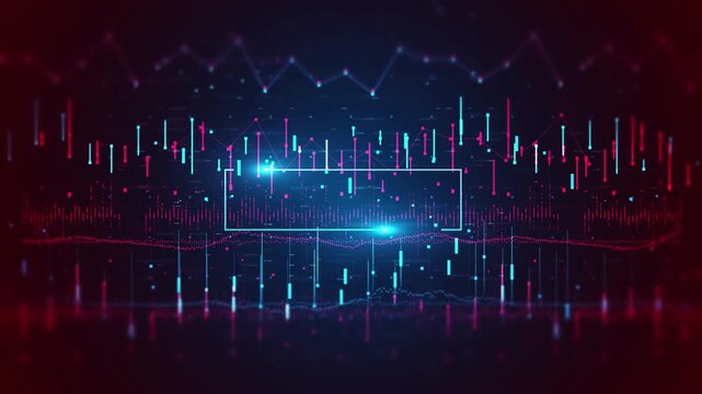 Abstract financial trading background with glowing digital stock market charts and data analytics.