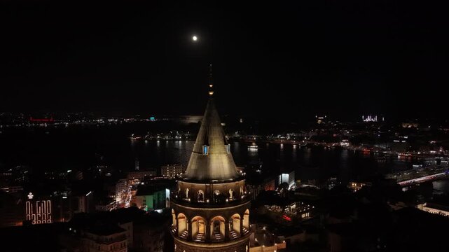 Cinematic Night Flight Above Silver Moon Reflections