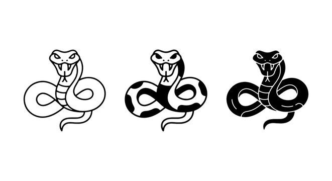 Snake Icons Set, Reptile Vector Graphics, Serpent Symbols, Danger Warning, Wildlife Art