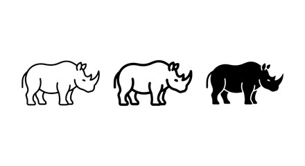 Rhino Icon Set, Wildlife Silhouette Vector Art, African Animal Graphic Collection, Simple Mammal Illustration © Mitu