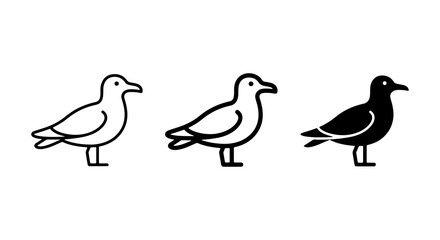 Seagull Icons Set: Outline, Line Art, and Silhouette Vector Graphics for Coastal and Avian Themes © Mitu