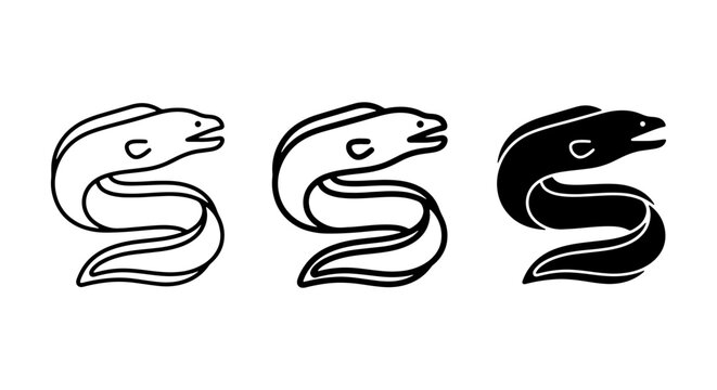 Simple Eel Vector Icons, Marine Life Illustrations, Aquatic Animal Graphics, Black and White, Outline, Silhouette