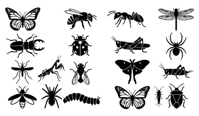 Large set of various insect and bug black silhouettes vector © MstNadiya