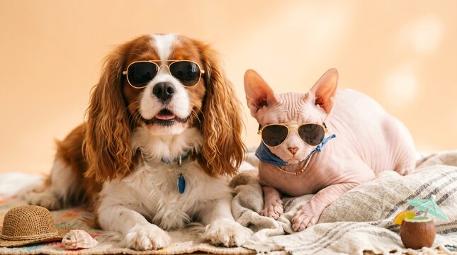 Vibrant Summer Sunbathing Pets Creative Portrait