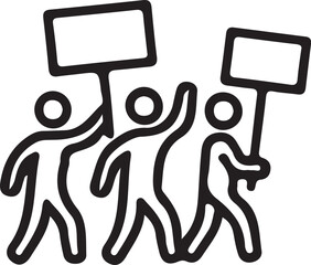 Obraz premium Three stylized human figures holding blank rectangular signs suitable for custom messaging or protest imagery.