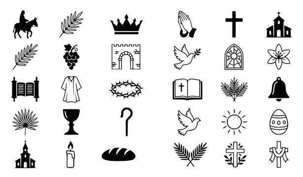 Easter and holy week religious silhouette icons collection vector illustration