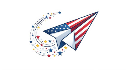 Obraz premium American flag themed paper airplane with star decorations on transparent background