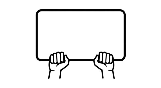 Minimalist Black and White Hands Holding Blank Signboard Illustration