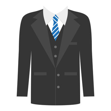 Illustration of a black male jacket with a shirt and tie on a white background