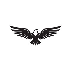 Fototapeta premium Powerful soaring eagle wingspan vector silhouette icon with dynamic flight feathers illustration