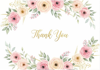 Watercolor rose floral thank you greeting card frame © syeda