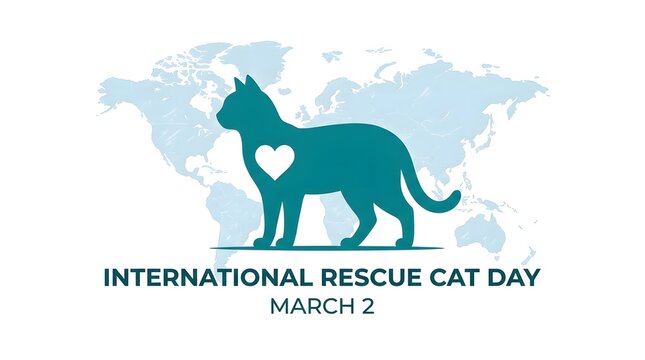 International rescue cat day march 2 with world map background