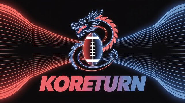 KORETURN American Football Logo with Dragon and Vibrant Neon Lines