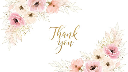 Thank you greeting card with watercolor floral frame © syeda
