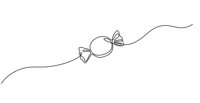 Continuous one line drawing of sweet candy animation. Single line art candy icon. Full length one line 4K animation video, line drawing of Candy in a modern minimalistic style. .smooth curves