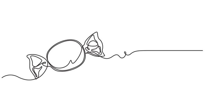 Continuous one line drawing of sweet candy animation. Single line art candy icon. Full length one line 4K animation video, line drawing of Candy in a modern minimalistic style. .smooth curves