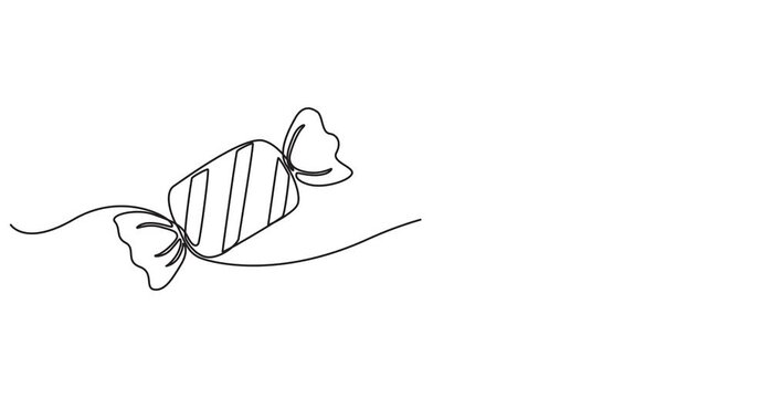 Continuous one line drawing of sweet candy animation. Single line art candy icon. Full length one line 4K animation video, line drawing of Candy in a modern minimalistic style. .smooth curves