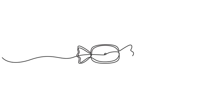 Continuous one line drawing of sweet candy animation. Single line art candy icon. Full length one line 4K animation video, line drawing of Candy in a modern minimalistic style. .smooth curves