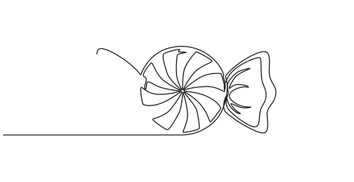 Continuous one line drawing of sweet candy animation. Single line art candy icon. Full length one line 4K animation video, line drawing of Candy in a modern minimalistic style. .smooth curves