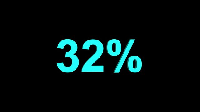 Abstract 32 percent animation on black background. 32% percent discount label symbol animation online shopping, discount and sale concept.