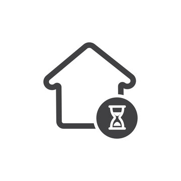Vector outline design of a house with a clock representing the process of building a house