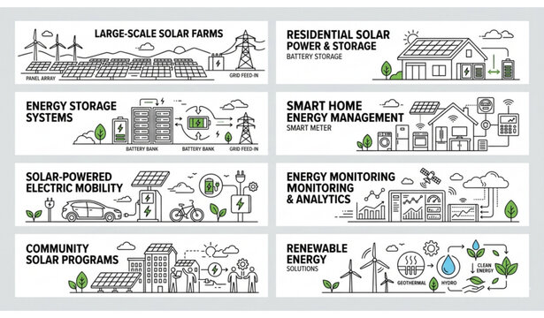 Renewable Energy and Smart Grid Technology Infographic Set
