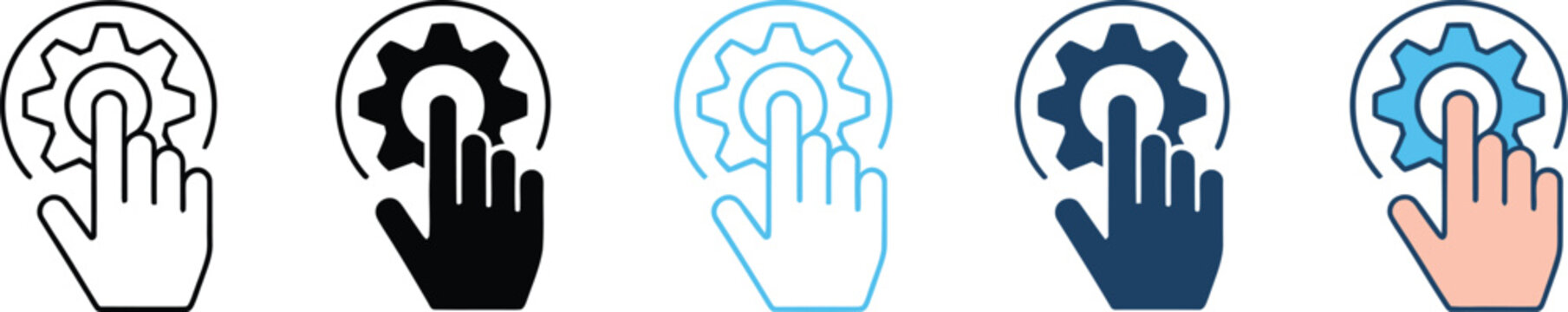 Self Service icon set with diverse style variations for independent access, online support, account management, and customer experience solutions, vector