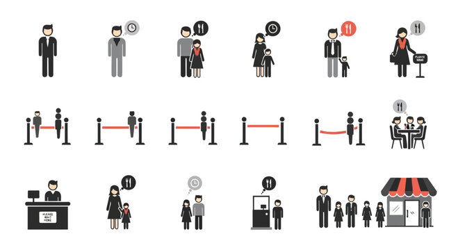 Restaurant Waiting and Reservation Service Icons Set