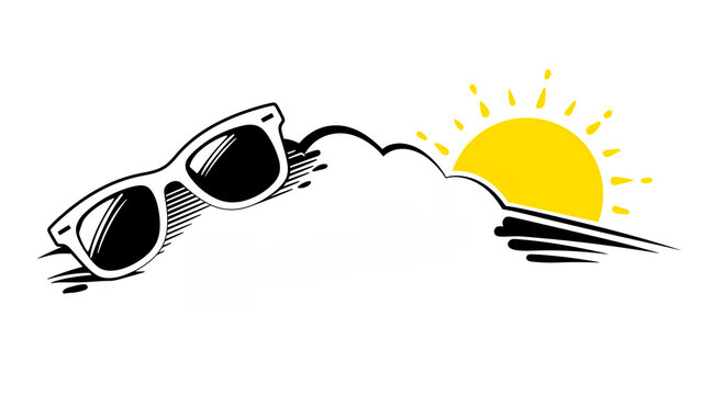雲から顔を出す太陽とサングラスを組み合わせた夏のイラスト。