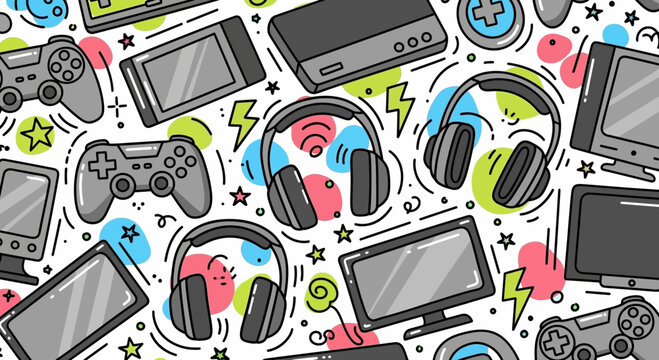 Video Game Gaming Equipment Doodle Pattern Background