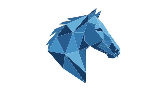 Blue Low Poly Geometric Horse Head Logo Design