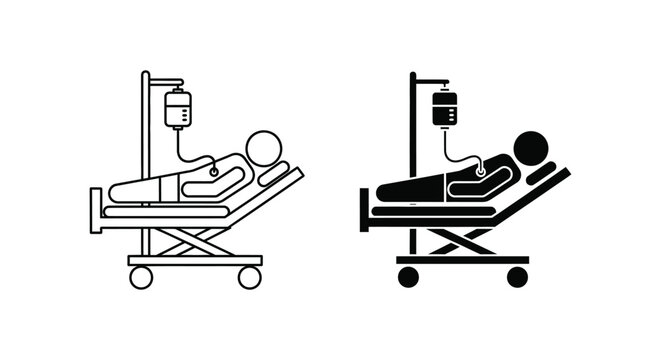 Hospital bed with patient and medical iv drip in ward