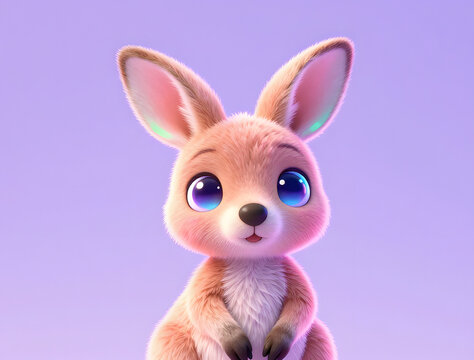 Cute chibi kangaroo in neon minimalist style with simple gradient background emphasizing playful charm.