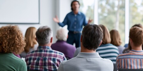 Obraz premium Business Speaker Presenting at Conference Corporate Event Presentation Concept